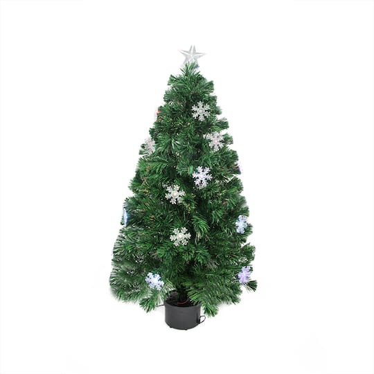 Northlight 3ft. Pre-Lit Fiber Optic Pre-Lit Color Changing Artificial Christmas Tree with Snowflakes, Multicolor LED Lights